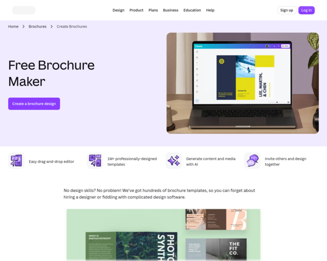 Screenshot of the Canva Brochure Creation website