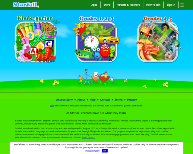 Screenshot of the Starfall website