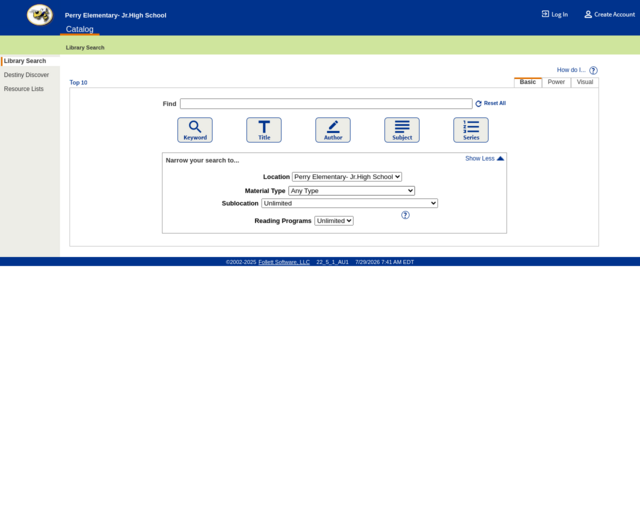 Screenshot of the OPAC website