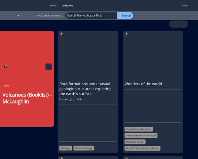 Screenshot of the Volcano books Collection website