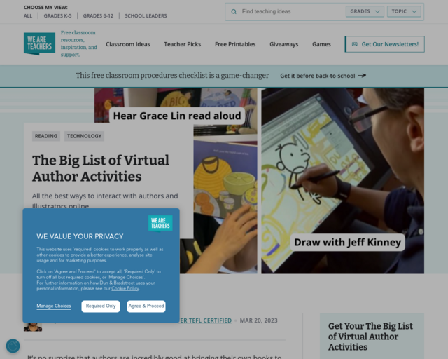 Screenshot of the Virtual Author Activities website