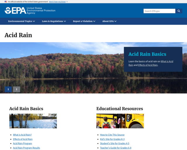 Screenshot of the EPA: Acid Rain Resources website