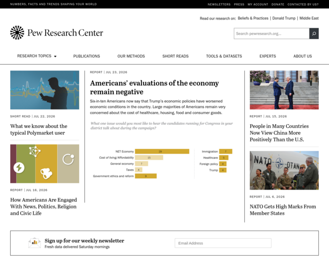 Screenshot of the Pew Research Center website