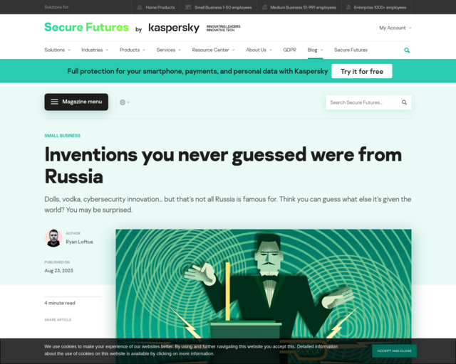 Screenshot of the Russian Inventions website