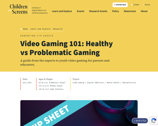 Screenshot of the Video Gaming 101 website