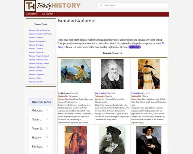 Screenshot of the Total History Website website