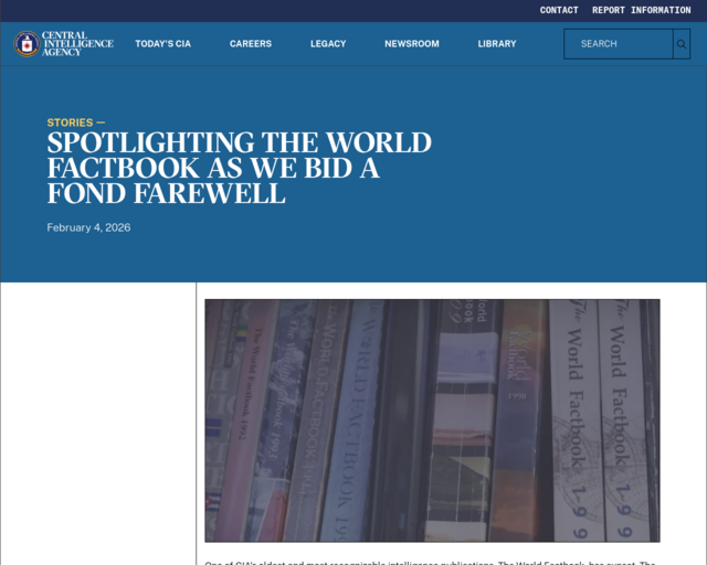 Screenshot of the World Fact Book (Updated Statistics) website