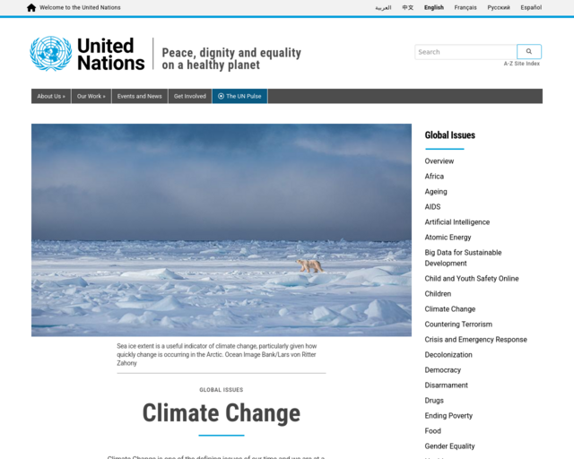Screenshot of the United Nations: Climate Change website