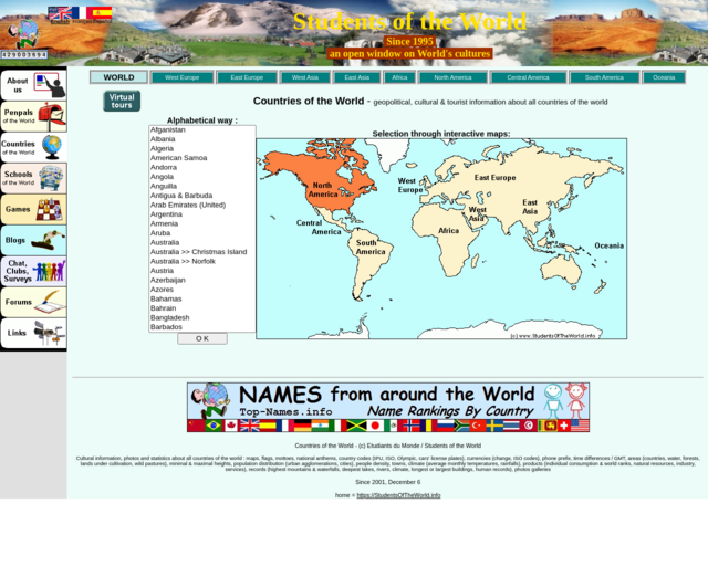 Screenshot of the Students of the World website