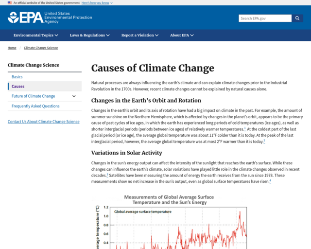 Screenshot of the US Environmental Protection Agency website
