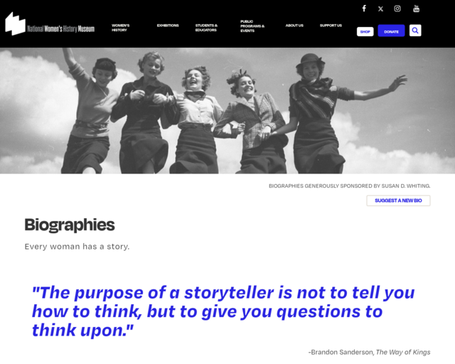 Screenshot of the National Women's History Museum website