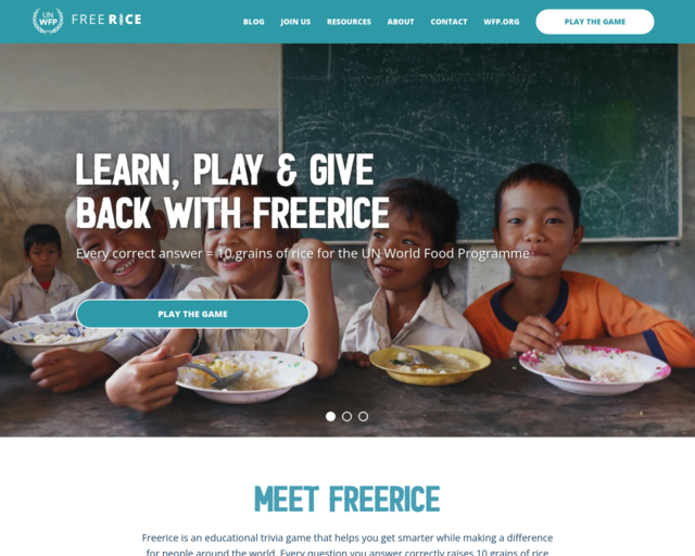 Screenshot of the Free Rice (Vocabulary, Art, etc.) website