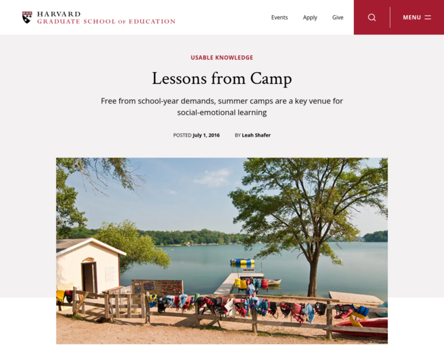 Screenshot of the Lessons from Summer Camp website