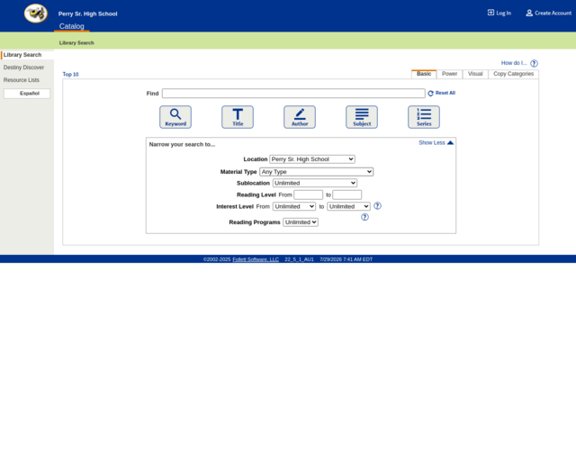 Screenshot of the OPAC website