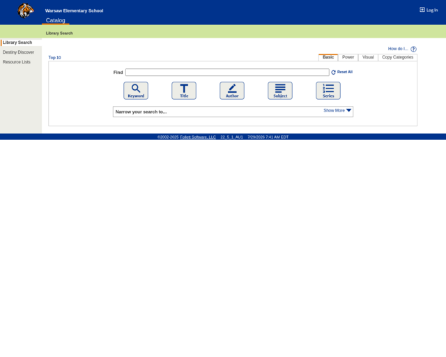 Screenshot of the OPAC website