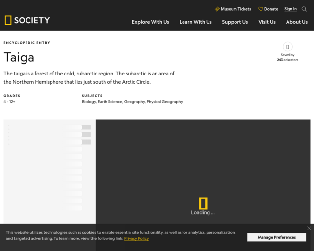 Screenshot of the Taiga @ National Geographic website