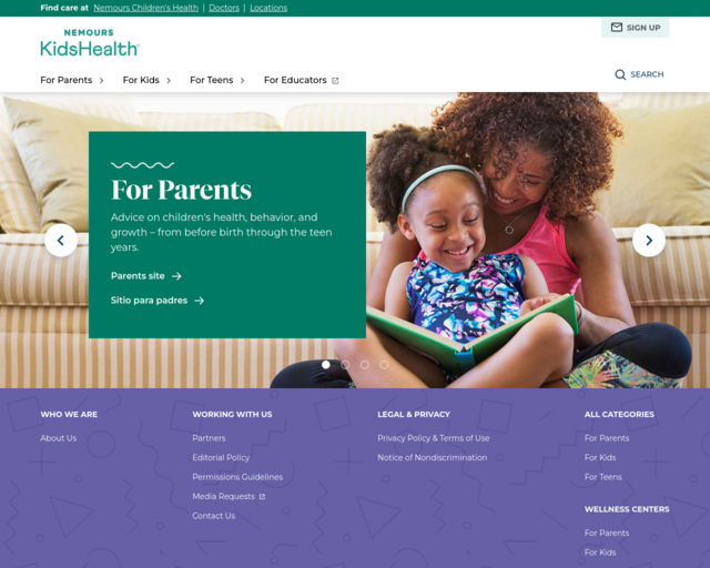 Screenshot of the Kids Health website