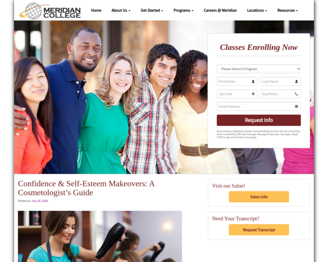 Screenshot of the Cosmetology & Confidence website