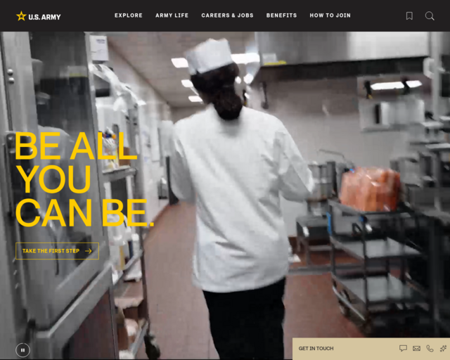 Screenshot of the Careers in the Army website
