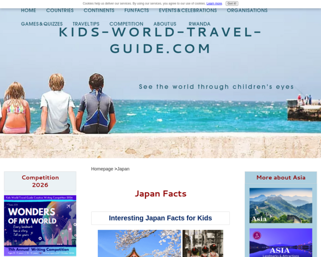 Screenshot of the Kids World Travel website