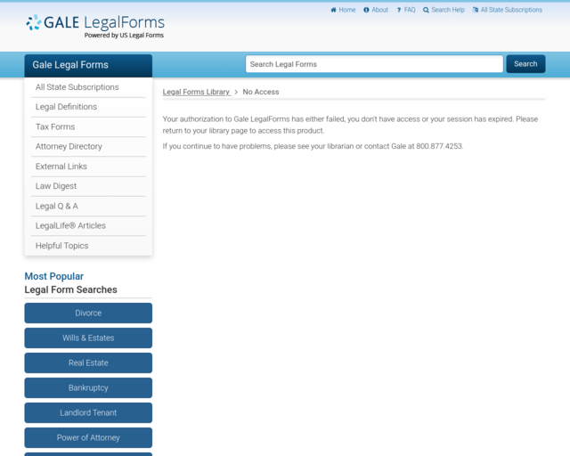 Screenshot of the Gale Legal Forms website