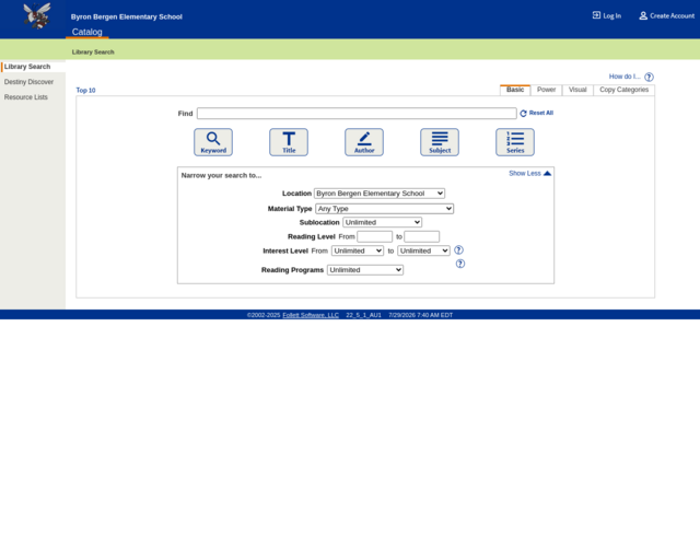 Screenshot of the OPAC website