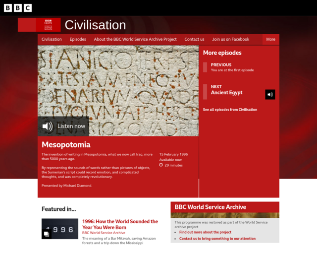 Screenshot of the BBC Civilisation 30 minute Podcasts website