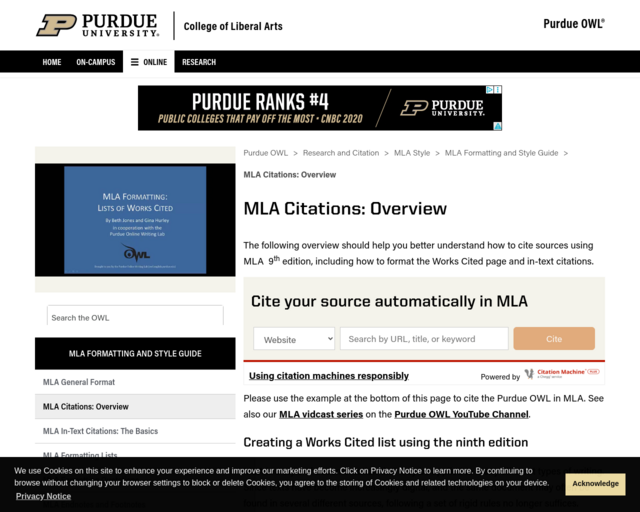 Screenshot of the PURDUE ONLINE WRITING LAB website