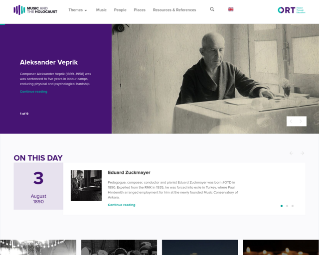 Screenshot of the Music & the Holocaust website