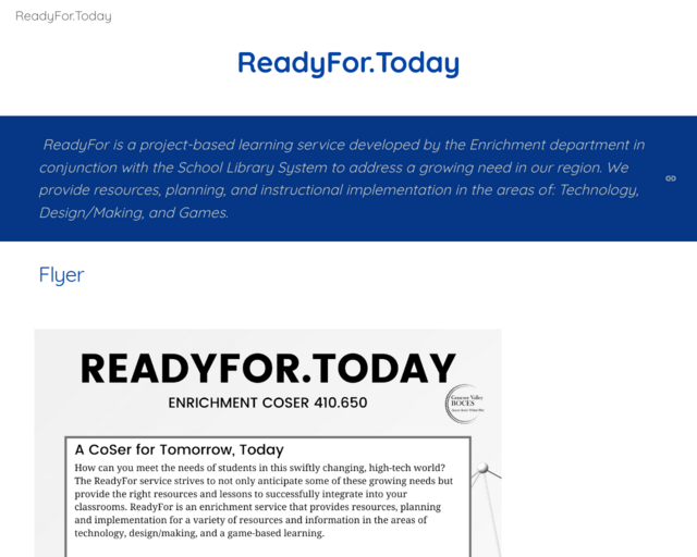 Screenshot of the ReadyFor.Today (STEAM Online Catalog for Teachers) website