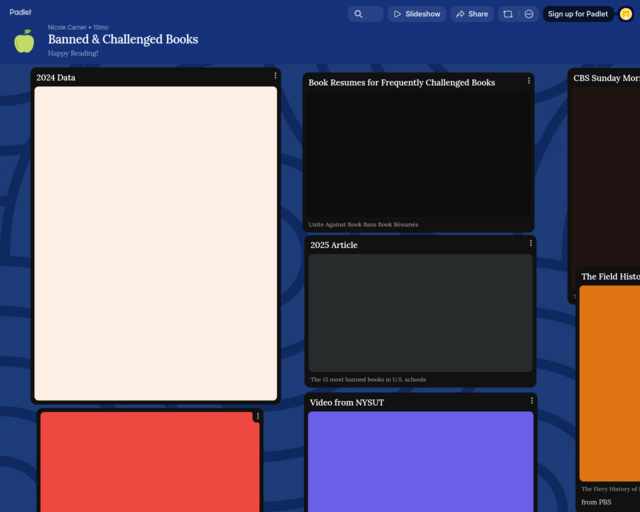 Screenshot of the Banned & Challenged Books Resources website