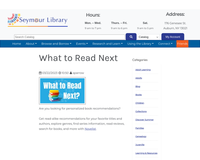 Screenshot of the What to Read Next? website