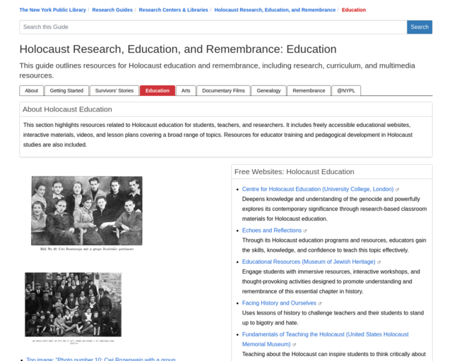 Screenshot of the NY Public Library Holocaust Resources website