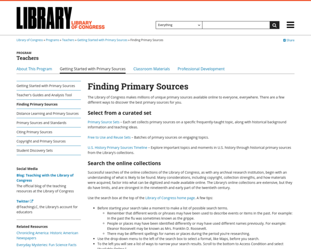 Screenshot of the Library of Congress website
