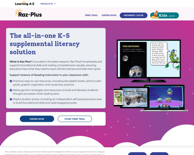 Screenshot of the Raz-Plus (for teachers) website