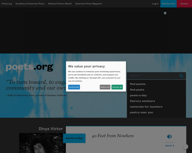 Screenshot of the Poets.org website