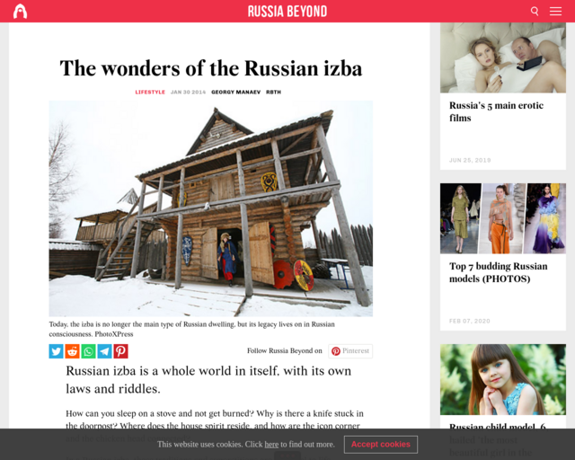 Screenshot of the Russian Peasant Houses (izbas) website