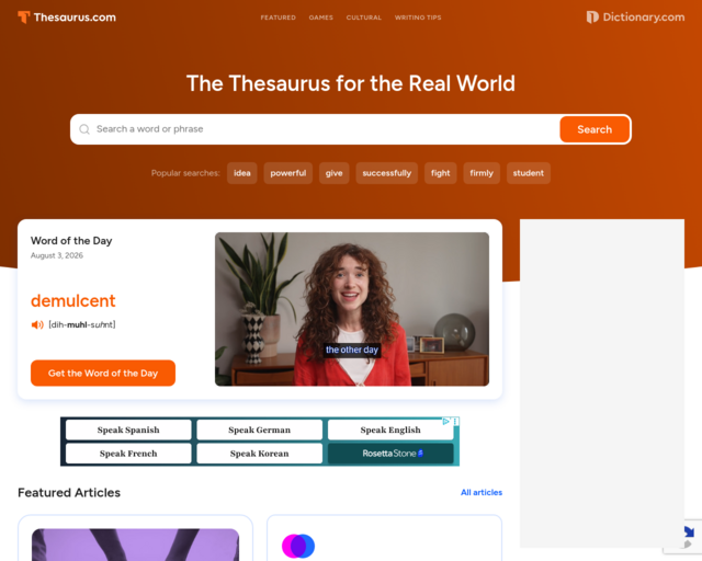 Screenshot of the Thesaurus.com website
