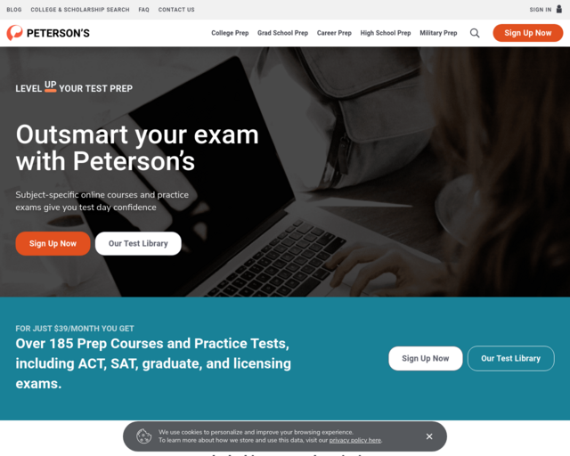 Screenshot of the Peterson's Test Prep website