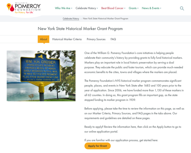 Screenshot of the Pomeroy Grant Marker Program website