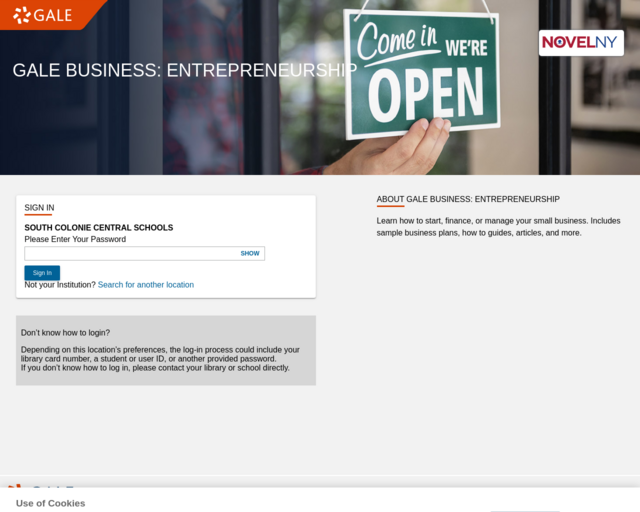 Screenshot of the Gale Business: Entrepreneurship website