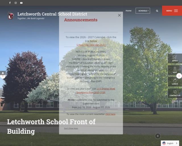 Screenshot of the Letchworth Central Schools website