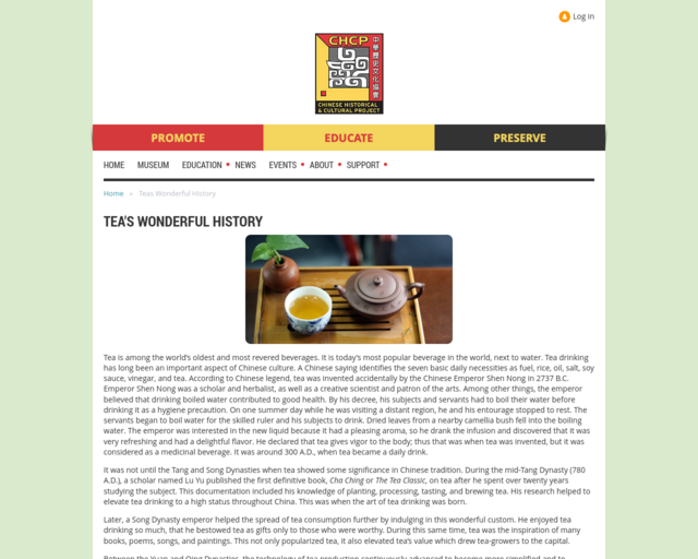 Screenshot of the Tea Production website