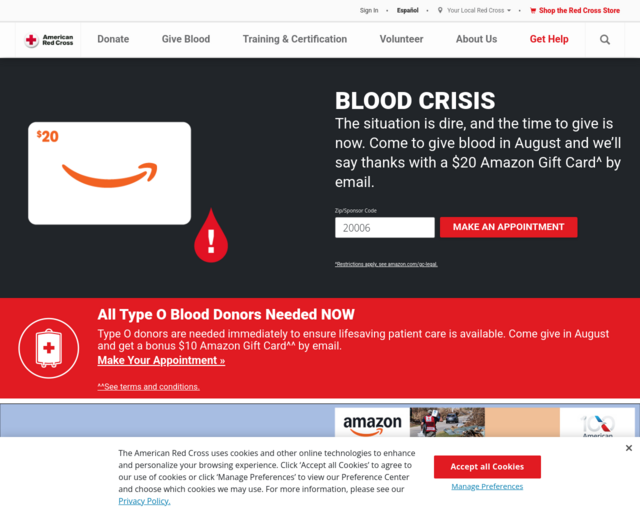 Screenshot of the American Red Cross website