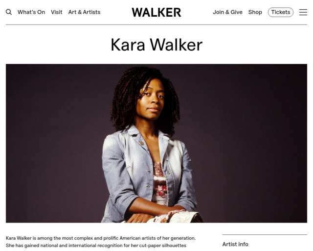 Screenshot of the Kara Walker at the Walker Art Center website