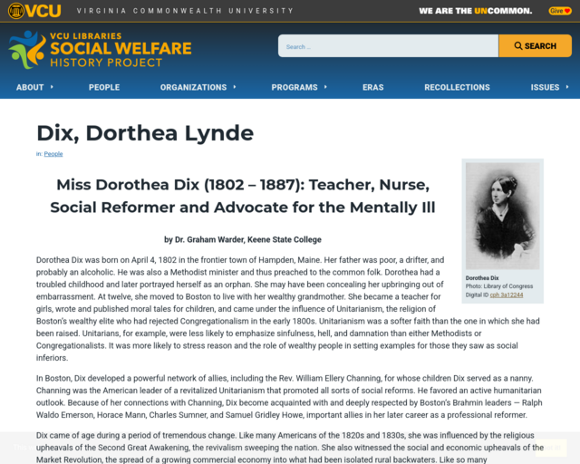 Screenshot of the Dorothea Lynde Dix website