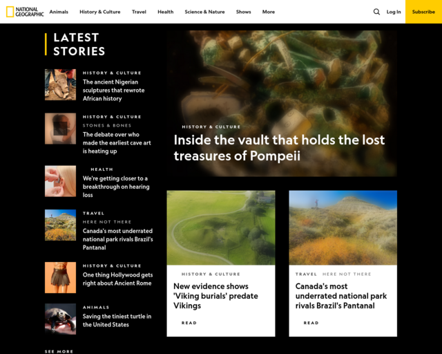 Screenshot of the National Geographic website