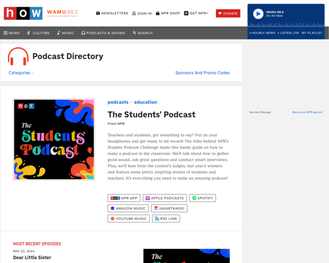 Screenshot of the The Students' Podcast website
