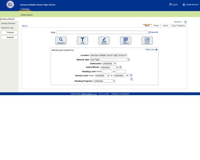 Screenshot of the OPAC website