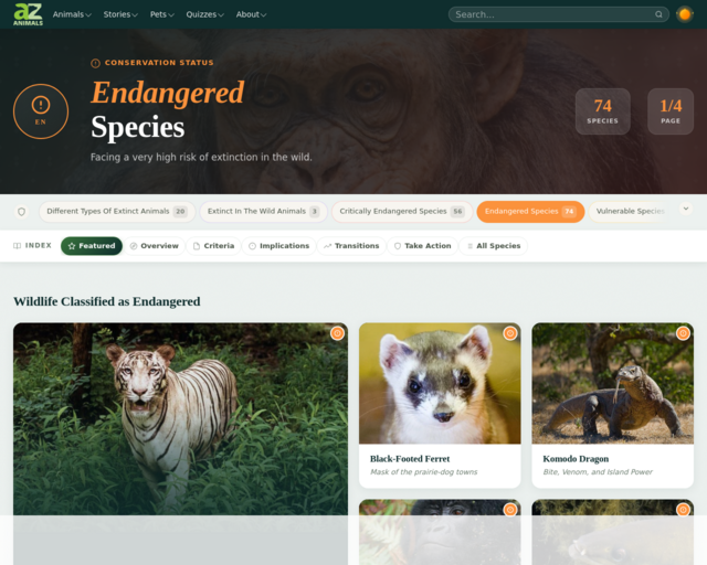 Screenshot of the Endangered Species website